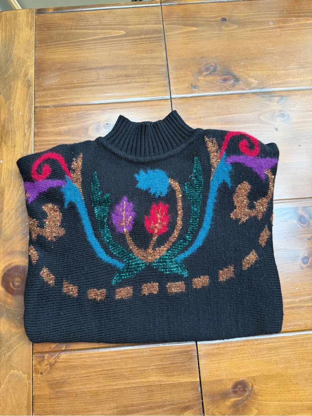 VTG Tony Lambert Collection Wool Blend Floral Metallic Knit Statement Sweater M